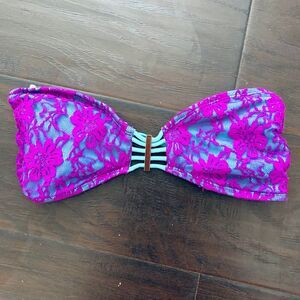 Target Xhilaration Bandeau Bikini Top - Teal with Purple Lace | Size: S